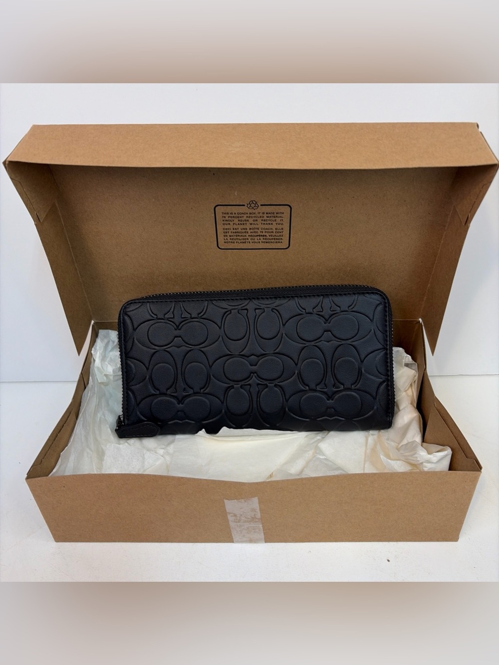 Coach Accordion Wallet Signature Leather CE551 QB/BK Black Outlet Original Box